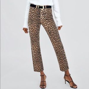 Zara Leopard Print Straight Leg Jeans